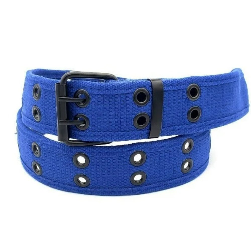 Royal Blue Color 2 Holes Row Grommet Canvas Fabric Web Belt Size Extra Large